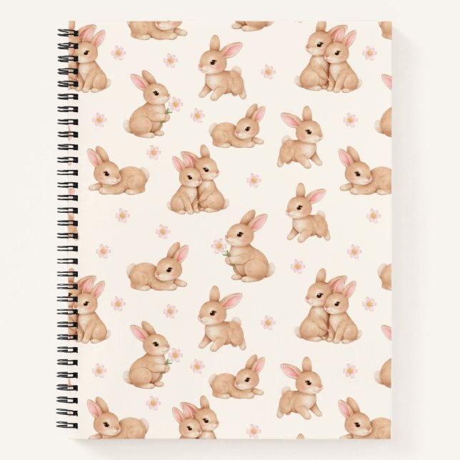 Sweet Bunny Pink Floral Pattern Notebook (Front)