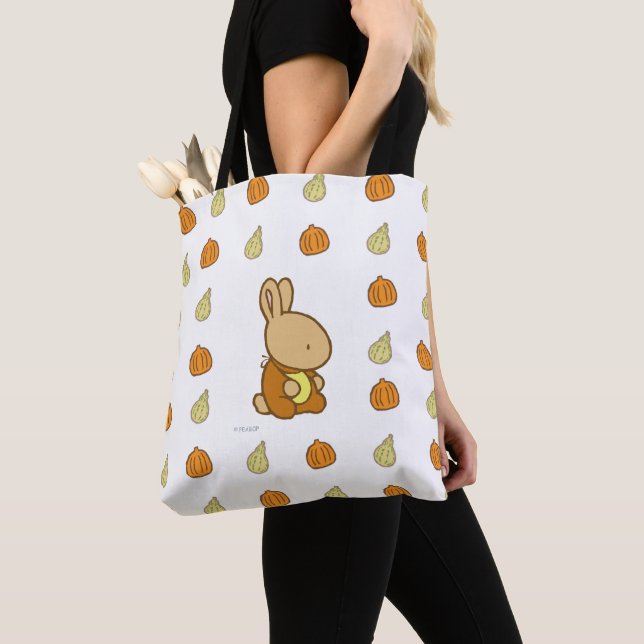 Sweet Bunny pumpkin print tote bag (Close Up)