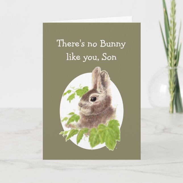 Sweet Bunny Rabbit Fun Birthday Son or Custom Card (Front)