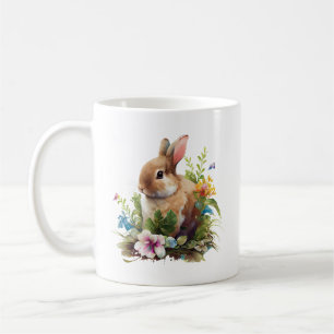 Sweet Bunny Rabbit in a Field of Flowers Coffee Mug
