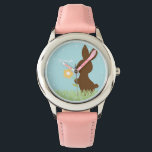 Sweet Bunny Rabbit Personalised Watch<br><div class="desc">This adorable kid's watch features a sweet vector illustration of a bunny rabbit holding a flower,  and can be personalised with your child's name,  monogram,  initial,  or any text of your choice for a perfect custom gift.</div>