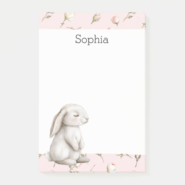 Sweet Bunny Rabbit Roses Pink Floral  Post-it Notes (Front)