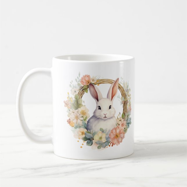 Sweet Bunny Rabbit with Spring Flowers Coffee Mug (Left)