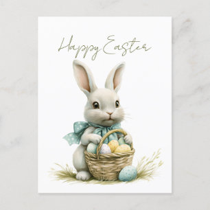 Sweet Bunny Watercolor Floral Easter  Holiday Postcard