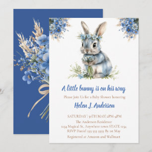 Sweet Bunny Watercolor Flower Baby Shower Invitation