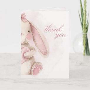 Sweet Bunny Watercolor Pink Baby Shower Thank You Card