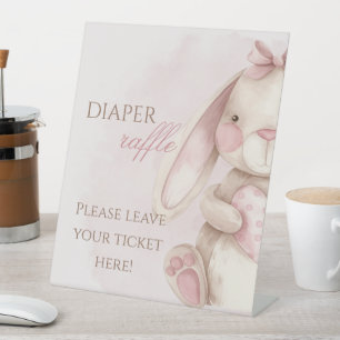 Sweet Bunny Watercolor Pink Diaper Raffle Pedestal Sign