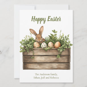 Sweet Bunny Watercolor Plants Eggs Easter  Holiday Card
