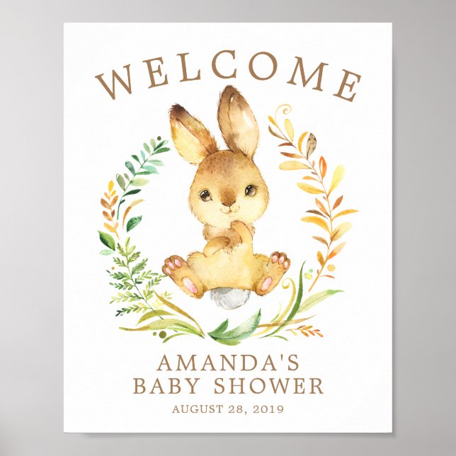 Sweet Bunny Welcome Baby Shower Poster (Front)