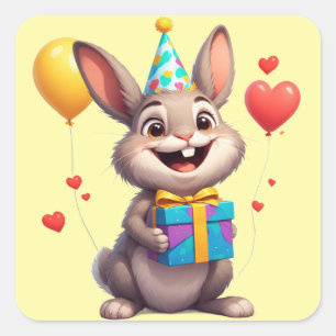 🐰 Sweet Bunny With Birthday Gift Square Sticker