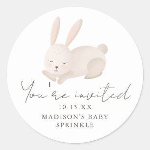 Sweet Bunny You're Invited Script Baby Sprinkle Classic Round Sticker