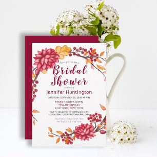 Sweet Burgundy Botanical Fall Floral Bridal Shower Invitation