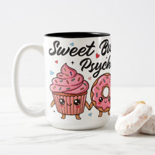 Sweet But Psycho Kawaii Cupcake Doughnut Two-Tone Coffee Mug