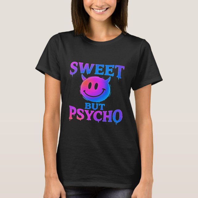 Sweet But Psycho | Neon Devil Smiley T-Shirt (Front)