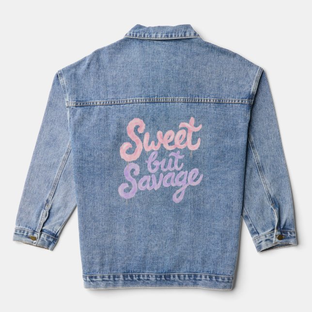 Sweet But Savage Street Style Cotton Candy Graphic Denim Jacket (Back)