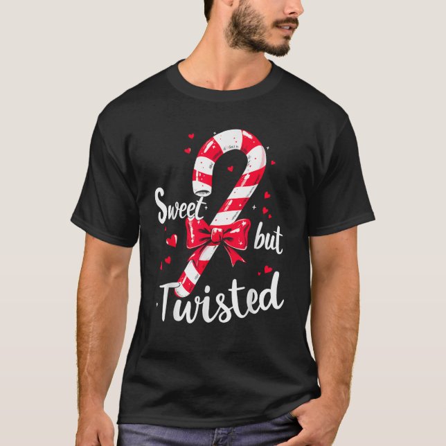 Sweet But Twisted Candy Cane Christmas Xmas Adult  T-Shirt (Front)