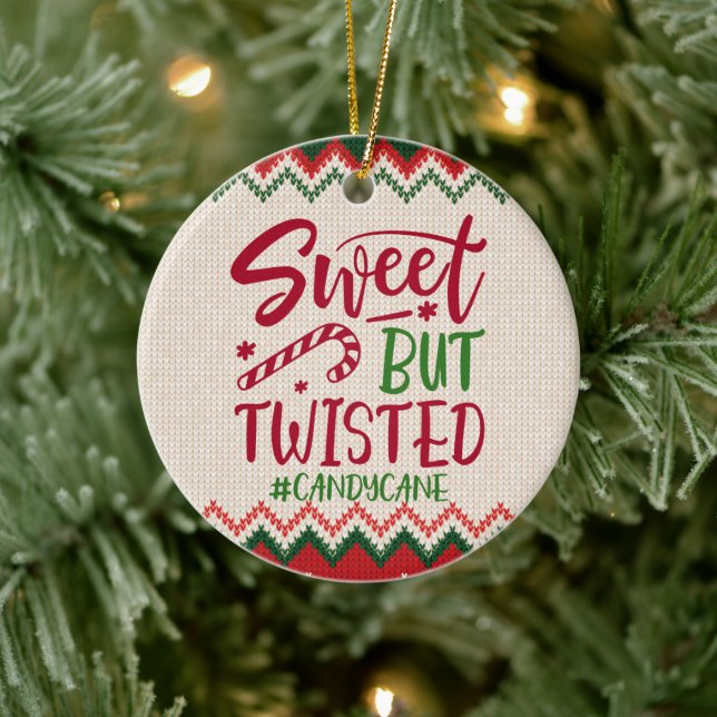 Sweet But Twisted Candy Cane - Funny Christmas Ceramic Ornament (Tree)
