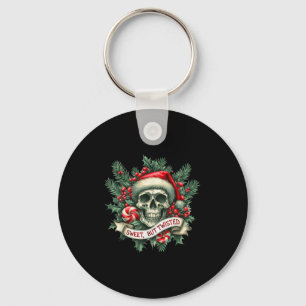 Sweet But Twisted Candy Cane Retro Skeleton Skull Key Ring