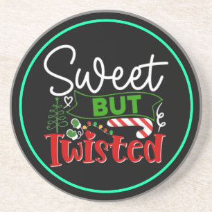 Sweet But Twisted Funny Christmas Candy Cane Coaster
