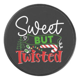 Sweet But Twisted Funny Christmas Candy Cane Hockey Puck