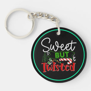 Sweet But Twisted Funny Christmas Candy Cane Key Ring