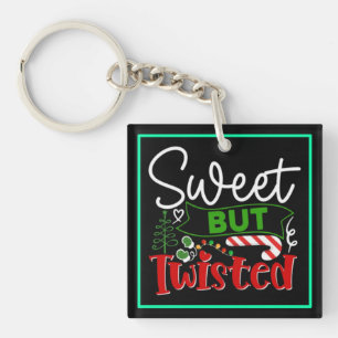 Sweet But Twisted Funny Christmas Candy Cane Key Ring