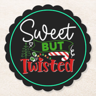 Sweet But Twisted Funny Christmas Candy Cane Paper Coaster