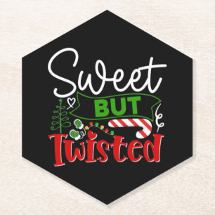 Sweet But Twisted Funny Christmas Candy Cane Paper Coaster