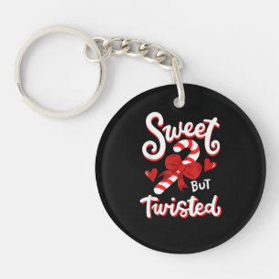 Sweet But Twisted Funny Christmas Candy Cane Santa Key Ring