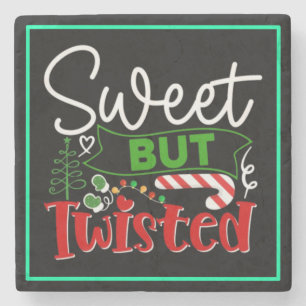 Sweet But Twisted Funny Christmas Candy Cane Stone Coaster
