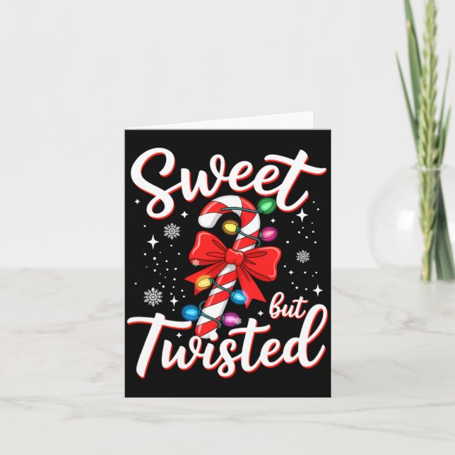 Sweet But Twisted Funny Christmas Candy Cane Xmas  Card (Front)