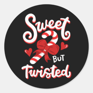 Sweet But Twisted Funny Christmas Candy Cane Xmas  Classic Round Sticker