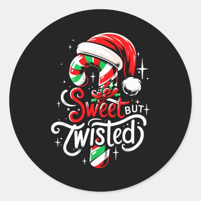 Sweet But Twisted Funny Christmas Candy Cane Xmas  Classic Round Sticker (Front)