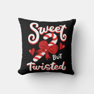 Sweet But Twisted Funny Christmas Candy Cane Xmas Cushion