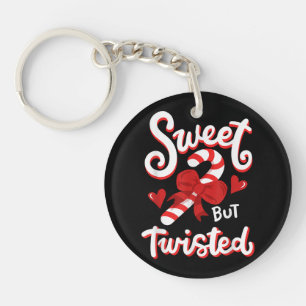 Sweet But Twisted Funny Christmas Candy Cane Xmas Key Ring