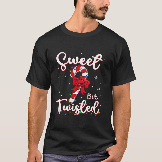 Sweet But Twisted Funny Christmas Candy Cane Xmas  T-Shirt (Front)