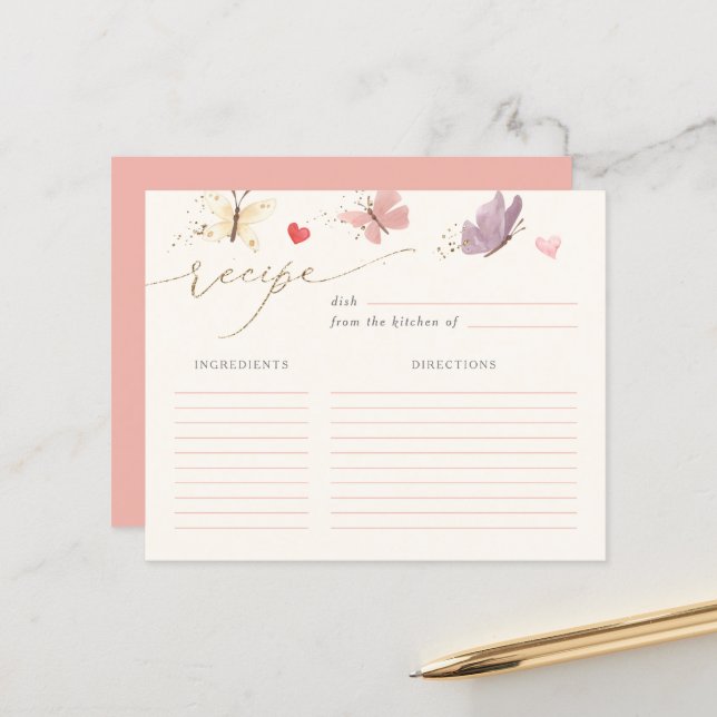 Sweet Butterflies Bridal Shower Recipe Card (Front/Back In Situ)