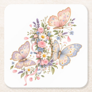 Sweet Butterfly Garden Design for Magical  Square Paper Coaster
