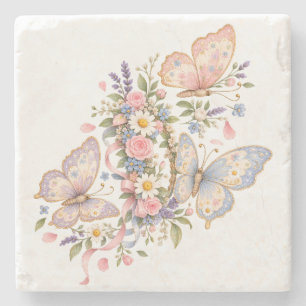 Sweet Butterfly Garden Design for Magical  Stone Coaster