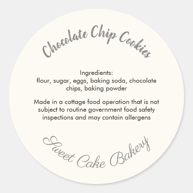 Sweet Cake Bakery Chocolate Cookie Ingridients Classic Round Sticker (Front)