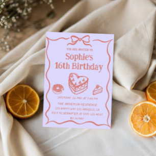 Sweet Cake & Bow Pastel Pink 16th Birthday Party Invitation