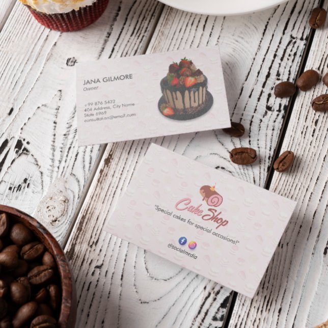 Sweet Cake Business | Elegant Cheery Cake Business Card (Creator Uploaded)