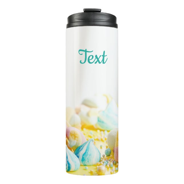 Sweet cake marshmallow lollipop bright yellow blue thermal tumbler (Front)