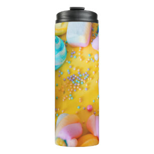 Sweet cake marshmallow lollipop bright yellow blue thermal tumbler