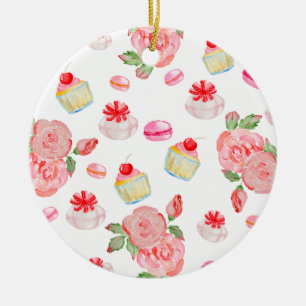 Sweet cakes and roses in watercolour ceramic ornament