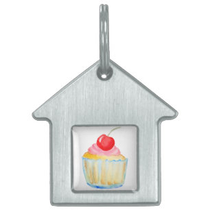 Sweet cakes and roses in watercolour pet ID tag