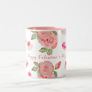 Sweet cakes and roses in watercolour Two-Tone coffee mug