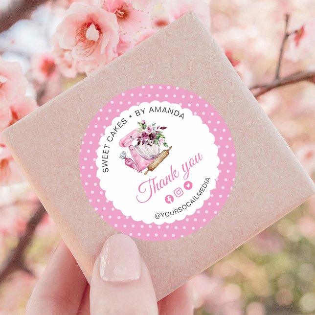 Sweet Cakes Pink Thank you Classic Round Sticker (Creator Uploaded)