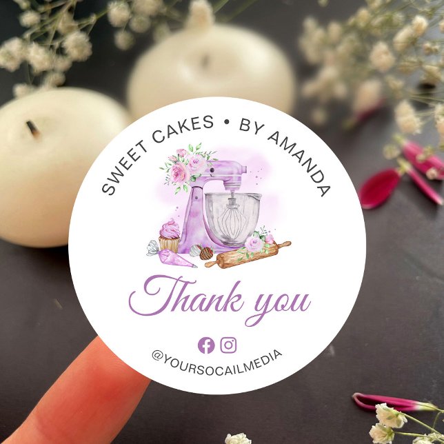 Sweet Cakes Purple Thank you Classic Round Sticker (Creator Uploaded)