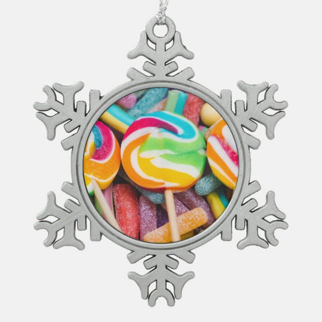 sweet candies snowflake pewter christmas ornament (Front)